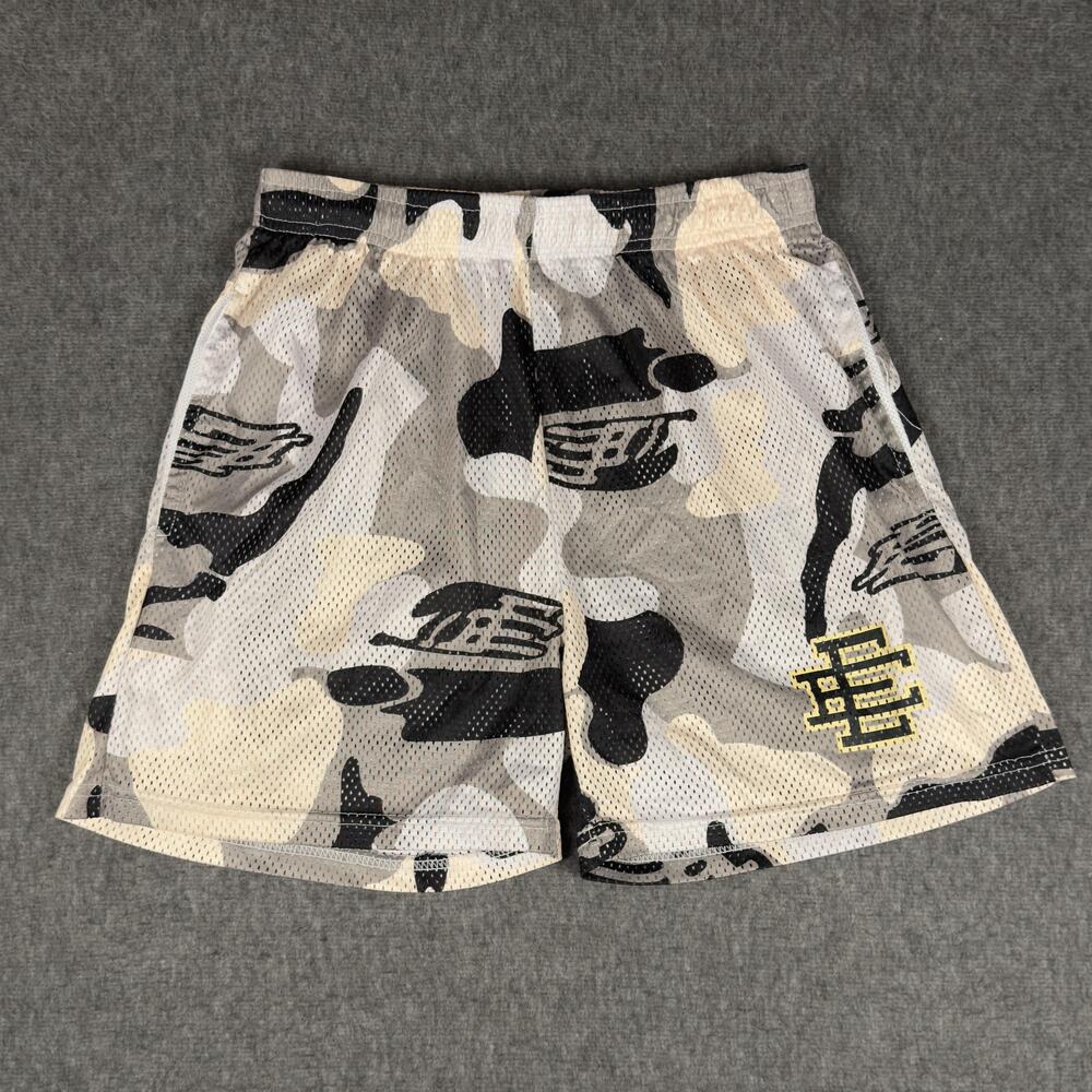 Eric Emanuel Shorts Mens Large Gray Camo Mesh Athletic 7 Inch Inseam EE Logo NYC